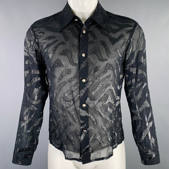 VERSUS by GIANNI VERSACE Size 34 Black Shimmery Marble Long Sleeve Shirt - Picture 1 of 4